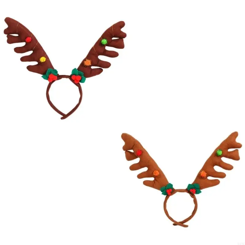 L5YC Topi Baja Tanduk Rusa Coklat Dapat Disesuaikan dengan Aksesori Kostum Mistletoe