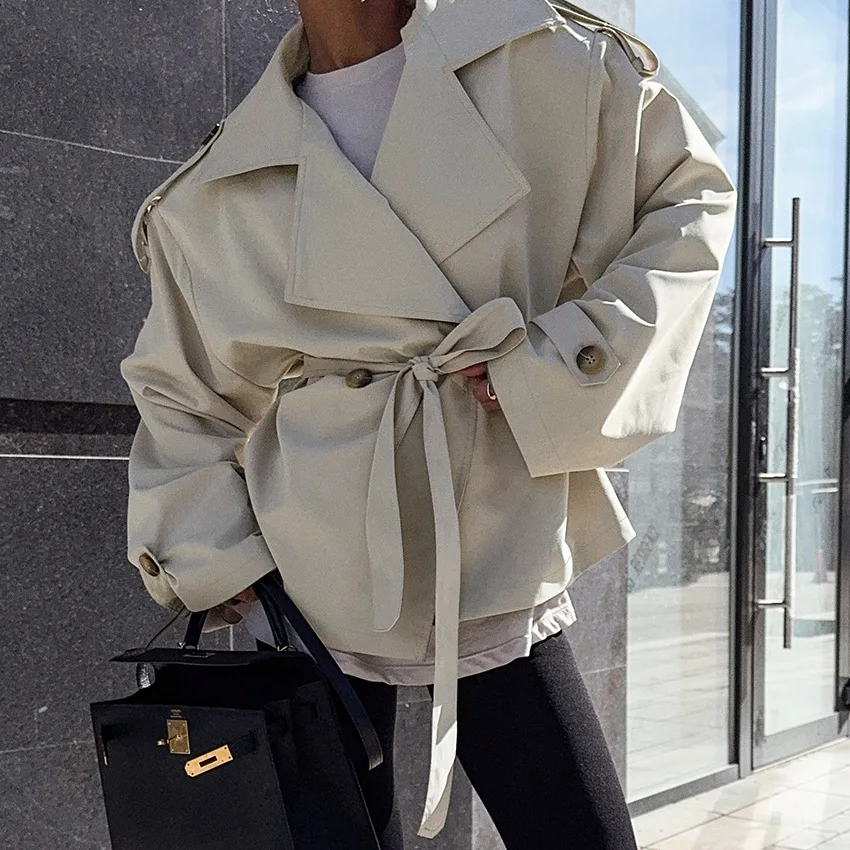 Lady Cloth Autumn. New Loose Belt Long Sleeve Trench. Coat For Women. With Design Sense, Elegant Fashion, Random Commuting Luxur