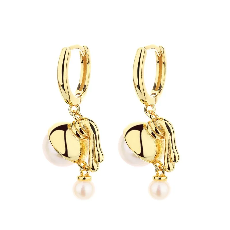 

EZ-2 ZFSILVER S925 Silver Korean Fashion Luxury Trendy Gold Oil Painting Freshwater Pearl Earrings Jewelry Women Match-all Gifts