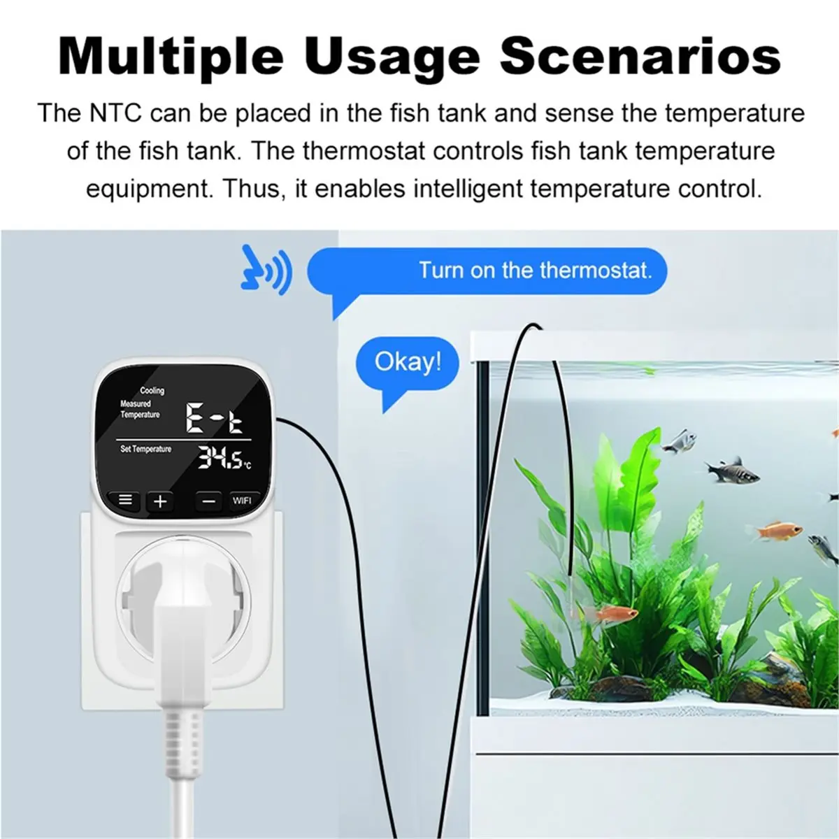 Smart WiFi Digital Thermostat Socket Tuya App Remote Thermostat with Timer Sensor Probe Heating Cooling Switch EU Plug