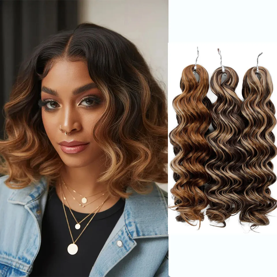 

Body Wave Synthetic Crochet Hair Extension Ombre Brown Braiding Hair Extension For All Seasons High Temperature Fiber Extension