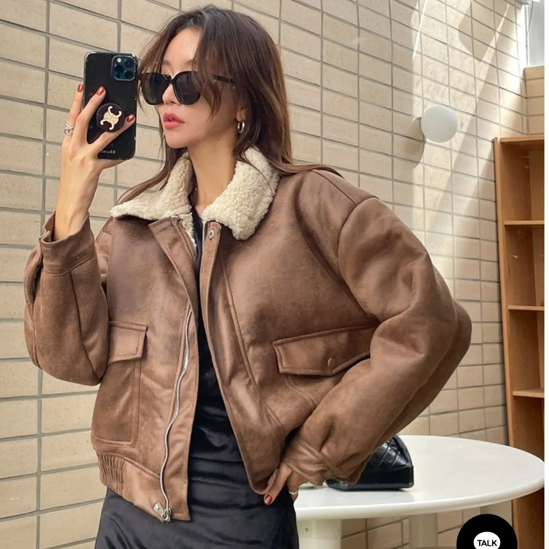 المرأة ort Thiened الجلود الفراء Inteated الخريف الشتاء جديد Sle الدافئة طوق الوقوف معطف صديقة للبيئة Faionable