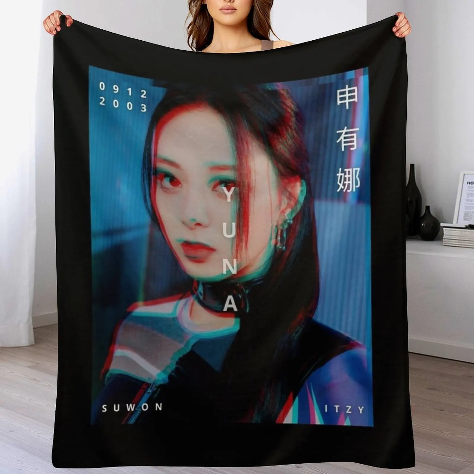 

ITZY Yuna Voltage Era Throw Blanket wednesday Soft Plaid Personalized Gift Blankets