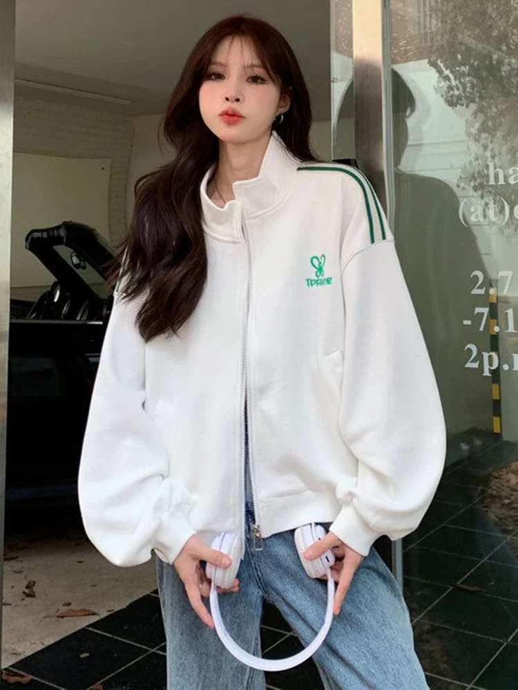 

Retro Embroidery Women Baseball Jackets Harajuku Streetwear Bf Long Sleeve Coat Autumn Loose Korean High Quality Lady Tops