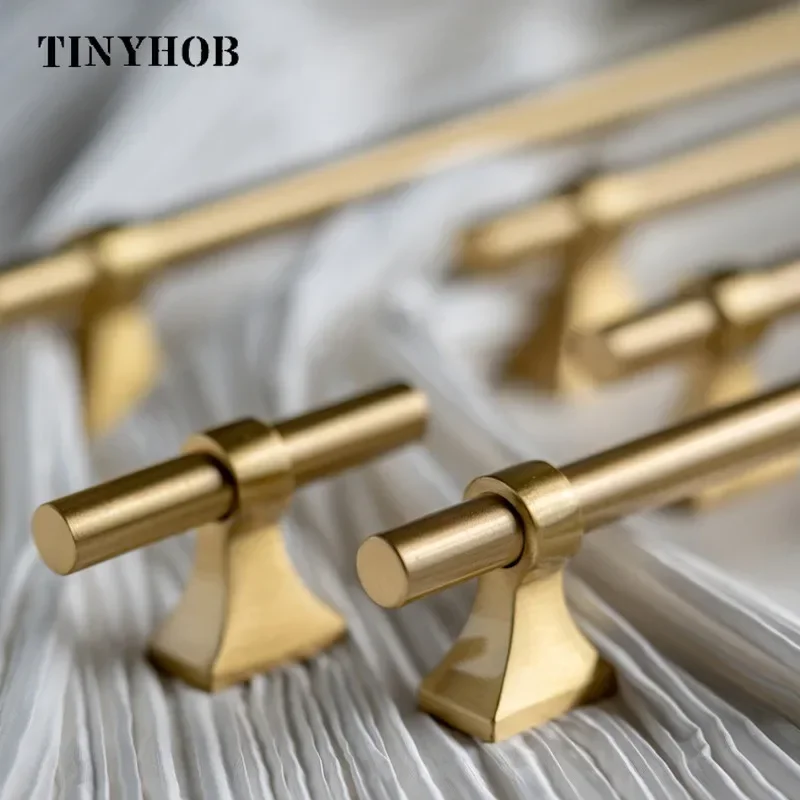 Tinyhob Solid Brass Cabinet Knobs Long Door Pull T-bars Kitchen Cloakroom Wardrobe Handle and Knobs/  Non Fading Process