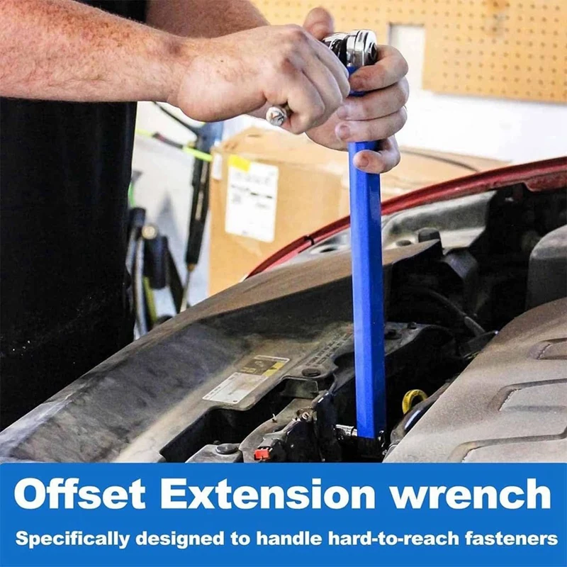 Offset Extension Wrench, 15Inch Multifunctional Tight Reach Wrench, Metal Carbon Steel Offset Impact-Ready Socket Wrench Tool