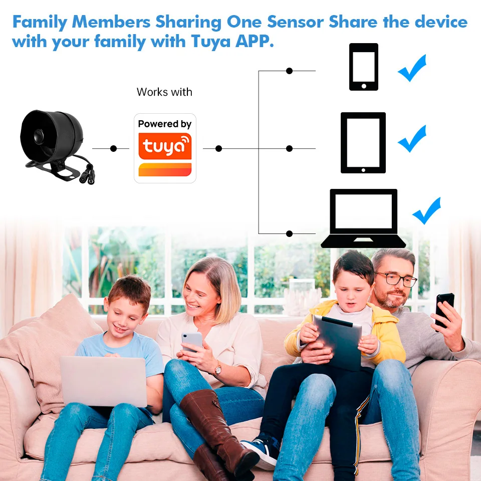 US Stock Works with Tuya WIFI Alarm Speaker 120dB Door Window Sensor  PIR Infrared Wireless Siren Home Security System