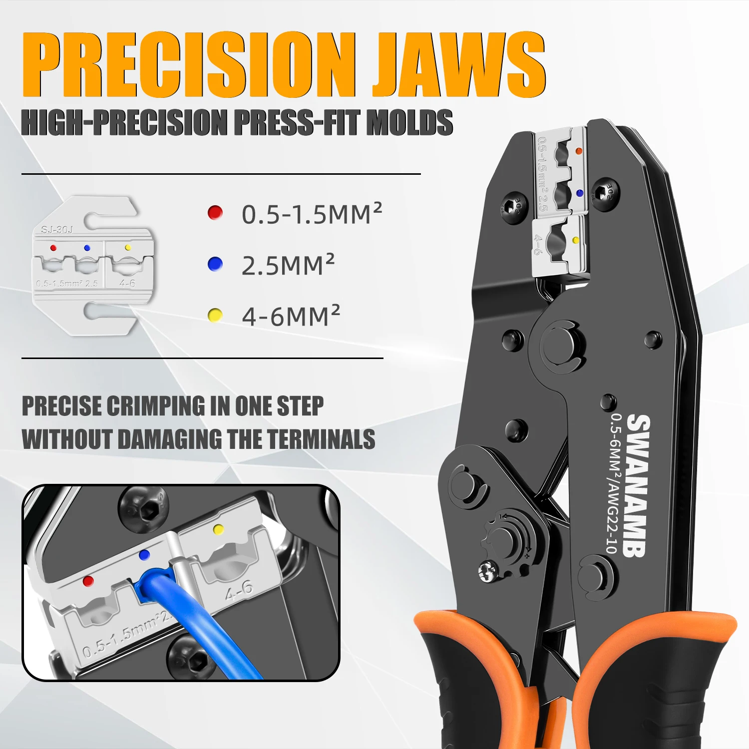 HS-30J Multifunctional Ratchet Connectors Crimping Tool Kit,Wire Crimping Pliers with 4 Different Jaws,0.5-6mm ² Hand Tools