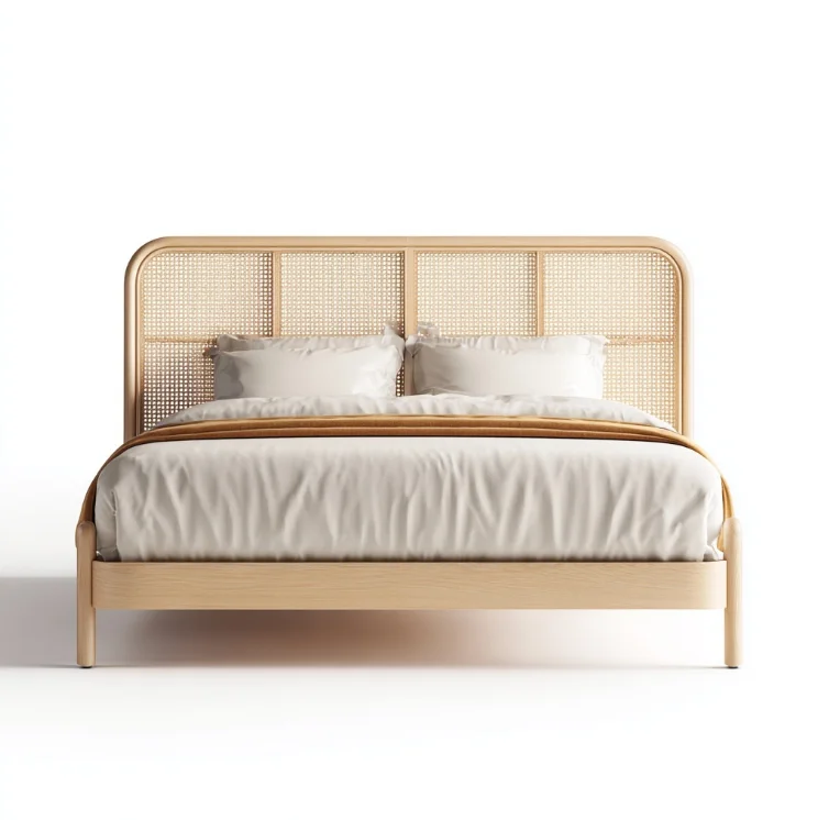 

！@OE HOME Rattan Frame Modern Eco-friendly Convertible Platform Bed in King Size for Bedroom