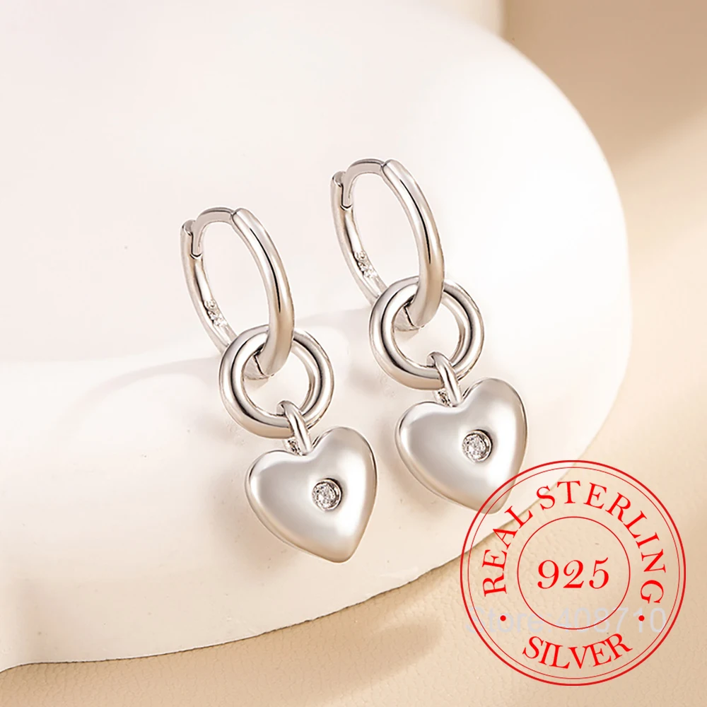 

925 Sterling Silver Jewelry Luxury Heart Tassel Zircon Hoop Earrings for Women Wedding Party Jewelry For Girls Friend Gift