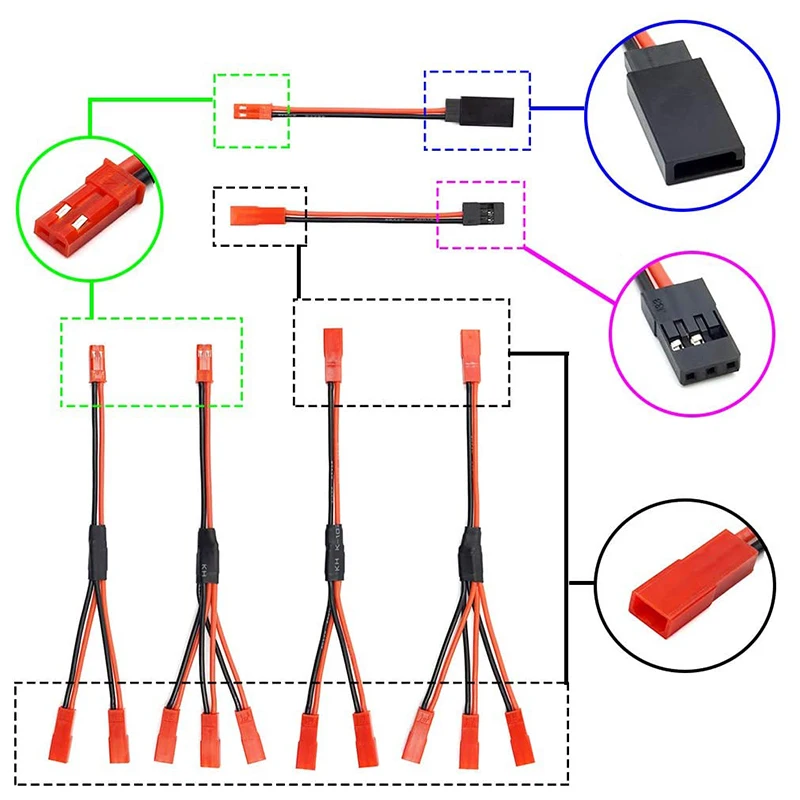 JST Plug Distributor Set pour Traxxas TRX-4 RC Car Track Truck Ventilateur de refroidissement ESC Batterie Moteur 6 pièces