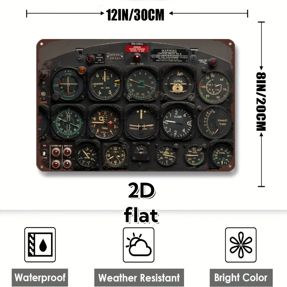 1-Piece Set 2D Flat Panel 12x8inch Retro Aviation Dashboard Sign——Rural Industrial Decoration, Cafe Garage