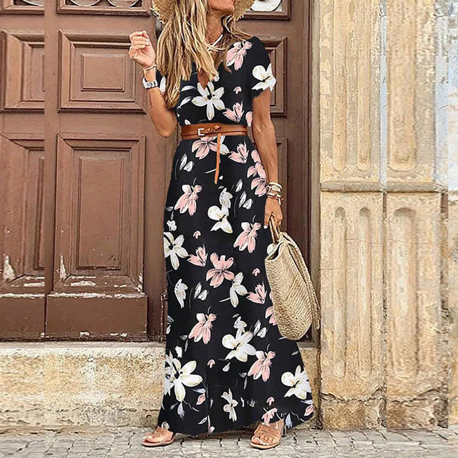 Boho Summer Long Dress for Women Evening 2023 Vestidos de Mujer Dresses Elegant Robe Femme Casual Maxi Short Sleeve Clothing