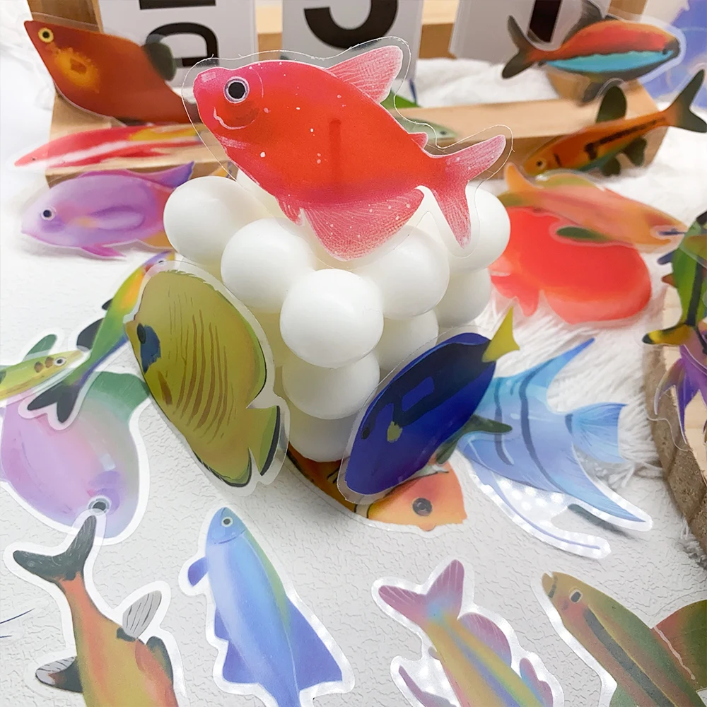 50pcs Cartoon Fish Transparent PET Stickers Decals For Phone Bottle Notebook Guitar Helmet DIY Aesthetic Stickers Creative Gifts