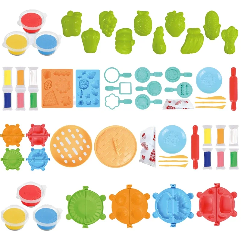 Play Dough Toys Series DIY Color Clay Mold Set Dumpling Fruit Food Pretend Play Toy Mold Safe Kitchenware Modeling Clay Tools