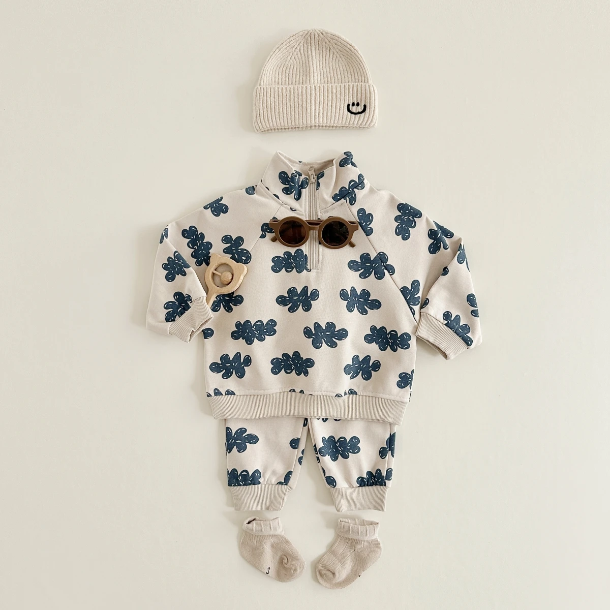 Spring New Boys Clothing Set Cloud Print Zipper Long Sleeved Pants Cotton Sweatshirt 0-4Y Baby Girls Pullover 2PCS Newborn