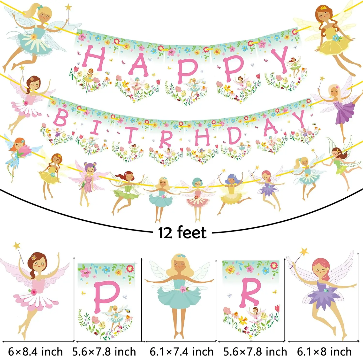 Spring Fairy Birthday Party Decoration Flower Fairies Girls Happy Birthday Hanging Banner Decor for Fairy Theme Birthday Party