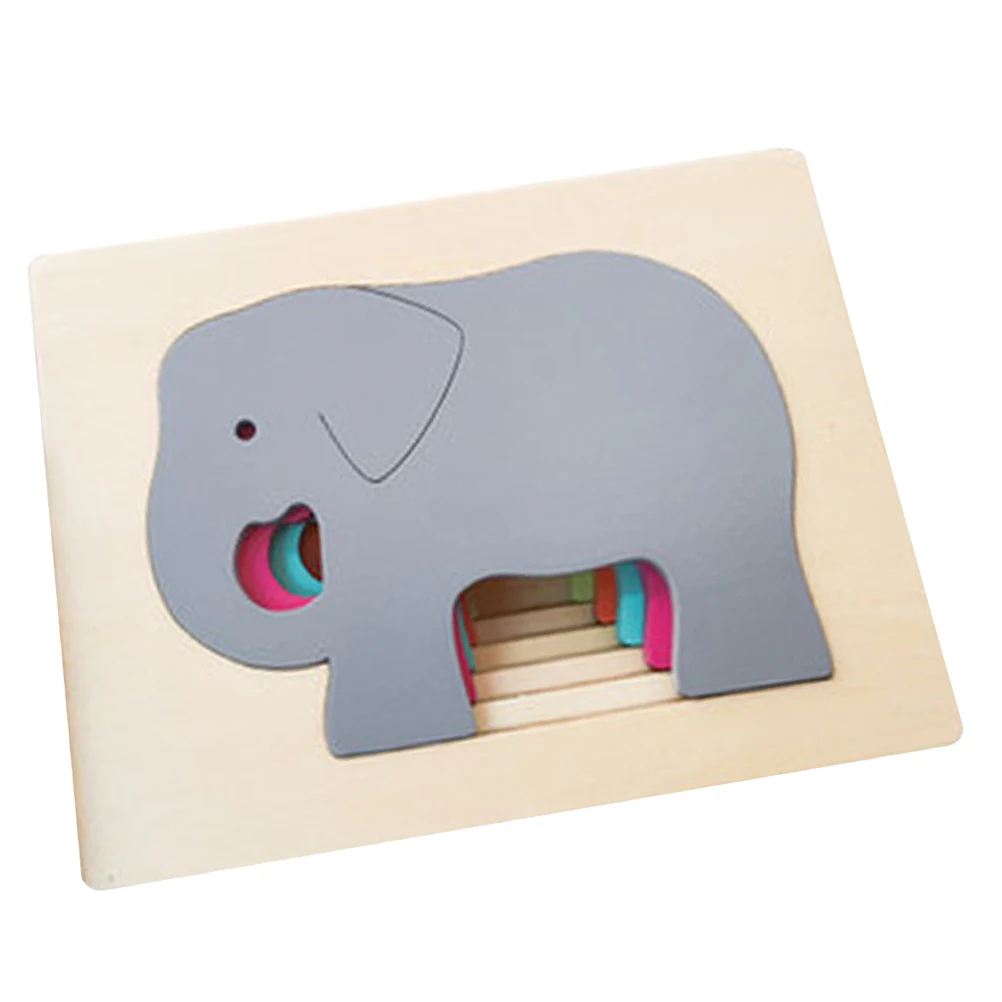 Wooden Animal Puzzle Toy Kids Educational Game Cartoon Elephants Shape Sorting Size Matching Preschool Child Development