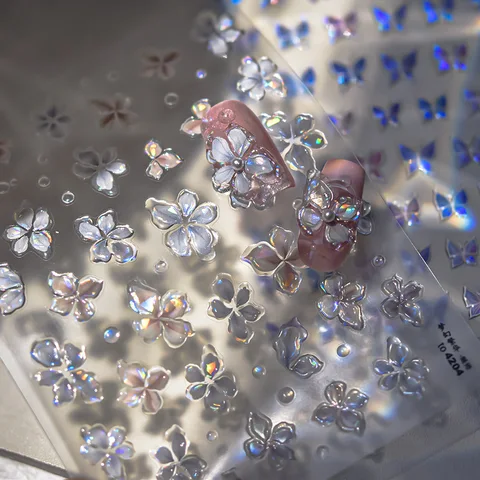 3D-стикеры для дизайна ногтей в виде цветка-бабочки, желейные, модные, с четырьмя лепестками, для маникюра, самоклеящиеся наклейки высокого качества T-4204 самоклеящиеся гвозди купить - №10