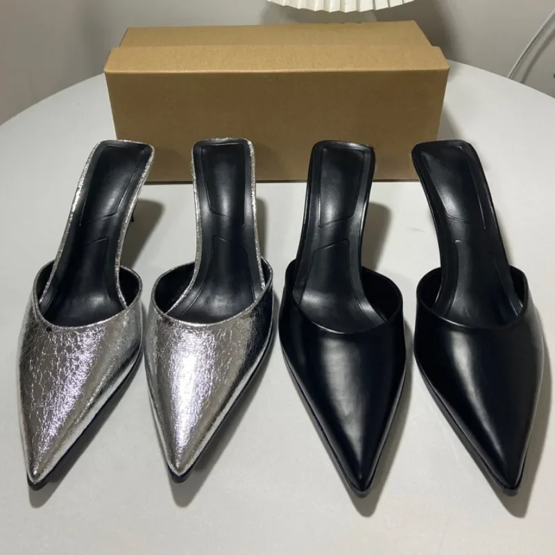Casual Women Sandals Fashion Pointed Toe Shallow High Heel Ladies Mules Shoes Large Size Summer Stiletto Party Dress Sandalias