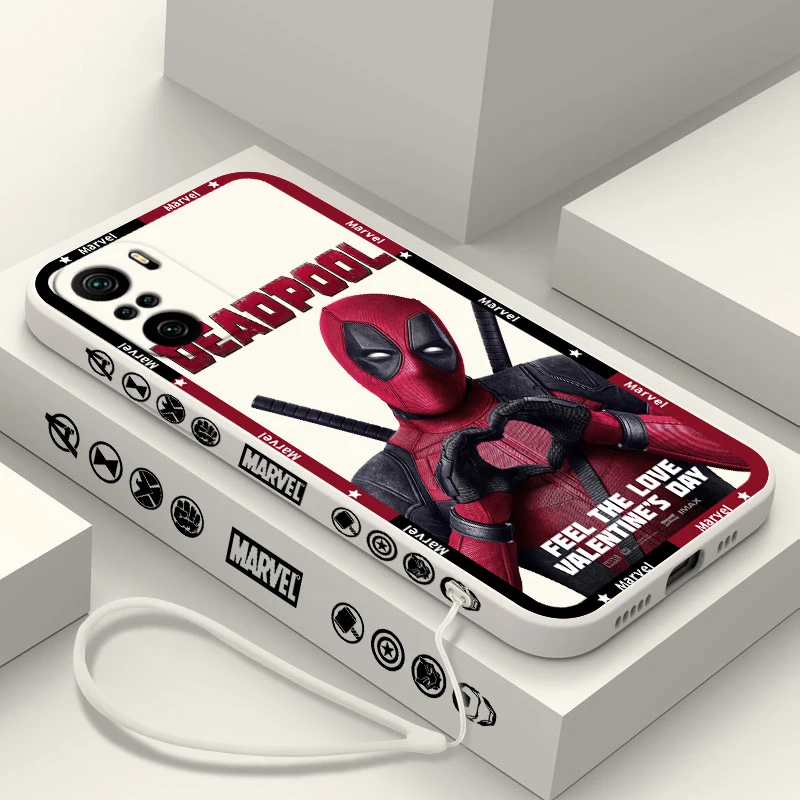 Marvel Funny Hero Deadpool For Xiaomi Redmi Note 13 12 12Pro 11 11S 11T 10S 10 Pro Plus 5G Liquid Left Rope Phone Case