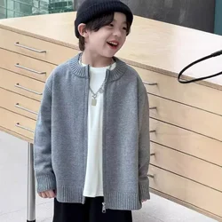 2024 Autumn New Kids solid color single-breasted sweater Boys soft loose O-Neck knit Cardigan Coat