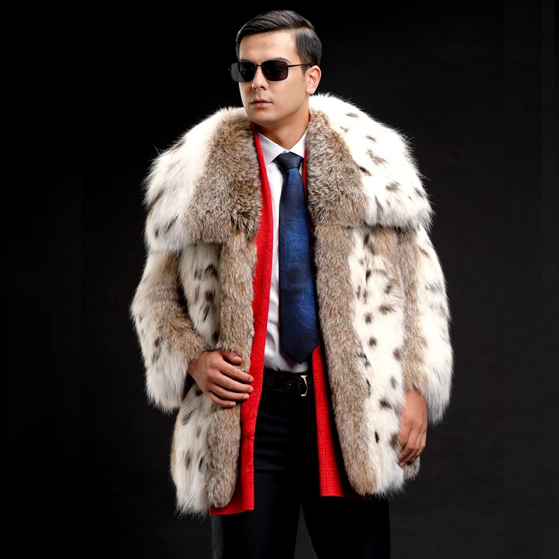 Ftangaiur Winter Men's Lynx Fur Coat