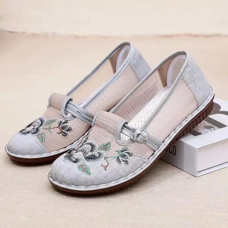 Handmade Women\'s Vintage Embroidered Canvas Ballet Flats Ladies Comfortable Chinese Ballerinas Vegan Embroidery Shoes
