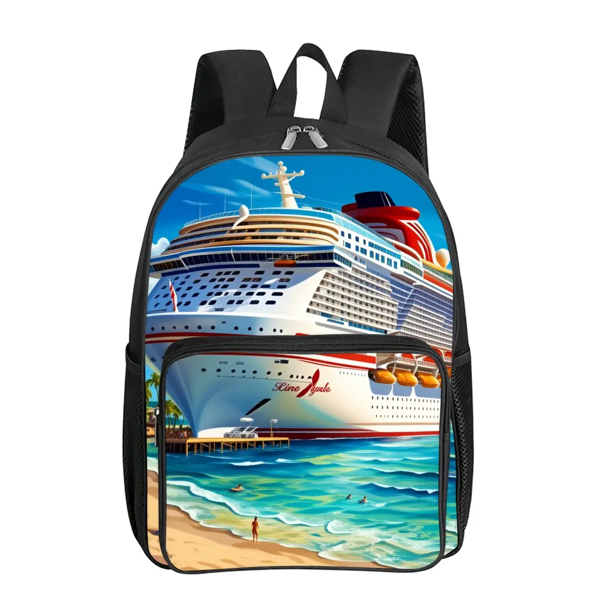 

Vacation Cruise Print Square Front Pocket Backpack Large Capacity for Boy/Girls Best Gift 2D Cartoon Children's School Bag