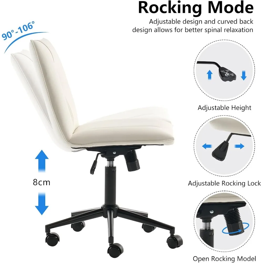 Office Chair Comfy Desk Chair for Home Comfortable Leather Computer Desk Chair W Wheels Modern Rolling Swivel Armless