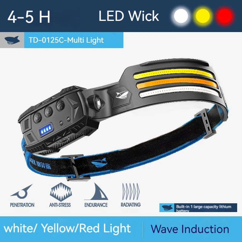 Smiling Shark TD0125C Headlight Wave Induction Lightweight Headlamp Rechargeable Waterproof Head Torch for Night Working Hiking image 3