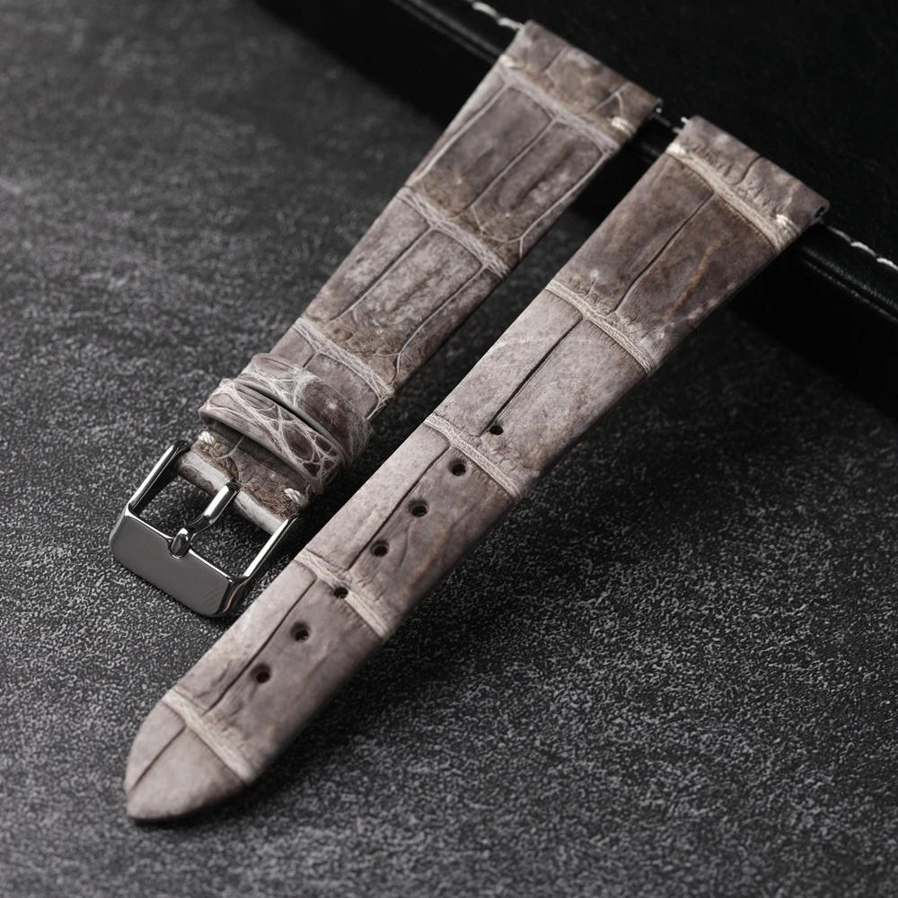 High-End American Alligator Leather Strap 20MM*16MM Vintage Leather Ultra-Thin Quick Release Watchband Gray Vintage Men Bracele