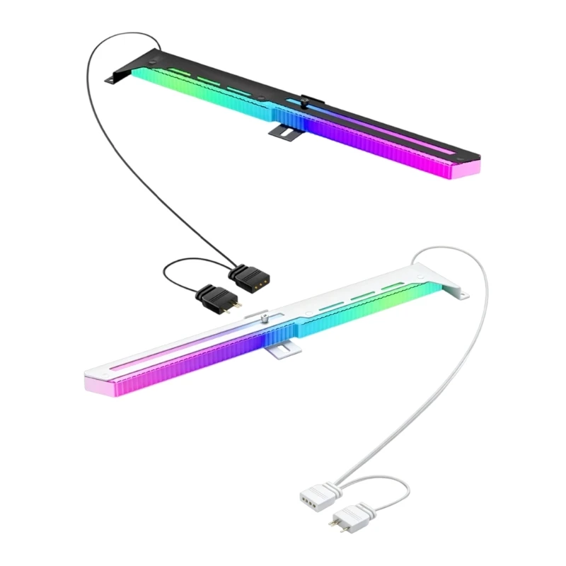 D7YC GPU Card Support with Geometric ARGB Light Trim, 5V 3-Pin Leads Pair, and Sliding Holder for Horizontal Installation