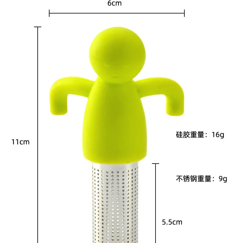 クリエイティブなヒューマノイドティーガラス注入器,304ステンレス鋼ティーバッグ,シリコンティーフィルターメッシュ,キッチンアクセサリー