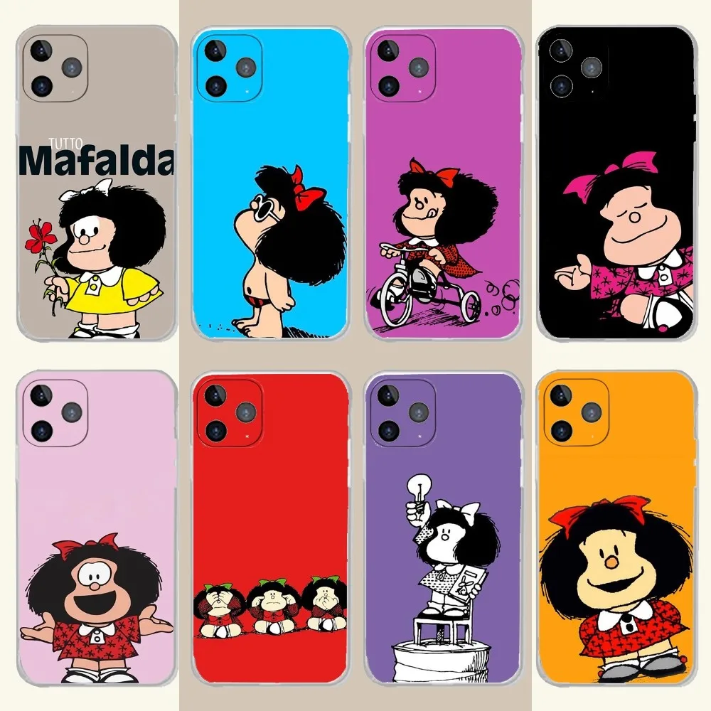 M-Mafalda Phone Case For iPhone 15,14,13,12,11 Plus,Pro,Max,XR,XS,X,7,8 Plus,SE,Mini Transparent Silicone Soft