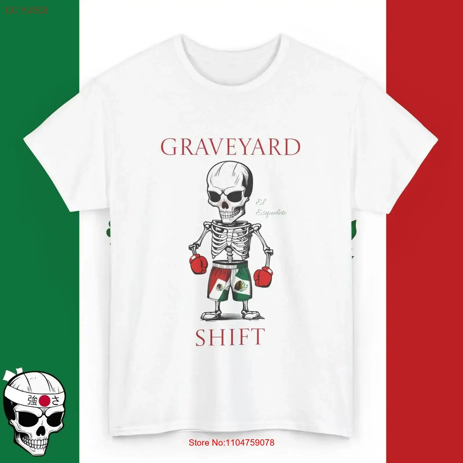 Mexikanisches Sparring-T-Shirt im Vintage-Stil für Boxer, Skelett, Mexiko, Kampfsport, Mixed Martial Arts, Muay Thai, Sport, Fitness.