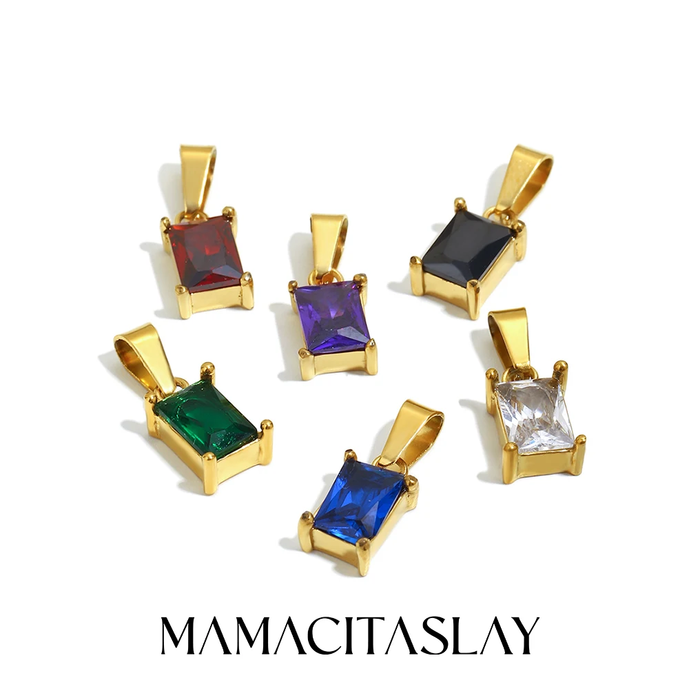 MamacitaSlay 316L Edelstahl Quadrat Zirkon Charms Ohrringe Halsketten Armbänder DIY Anhänger Damen Klassische handgemachte Geschenke