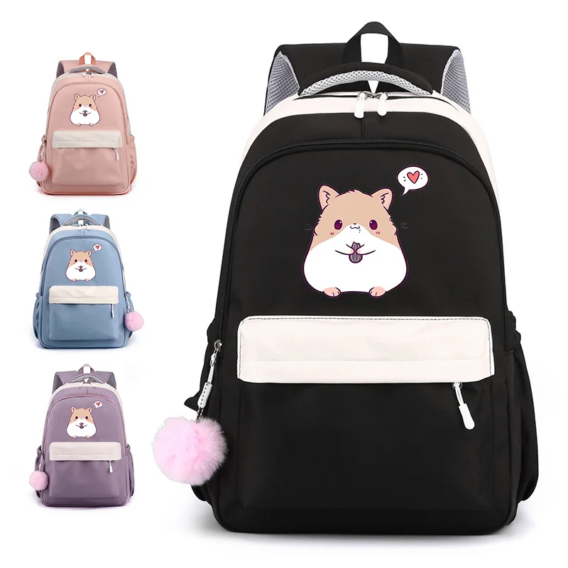 Ransel sekolah pola Hamster lucu tas sekolah Harajuku kartun ransel ritsleting kapasitas besar kualitas tinggi