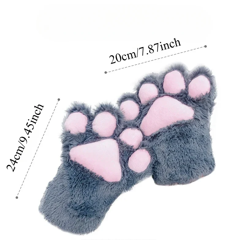 Guantes mullidos y bonitos con forma de garra de gato para Cosplay, manoplas suaves de felpa, guantes cálidos con dedos completos para invierno, accesorios para actuación de Cosplay Kawaii, regalo para niños