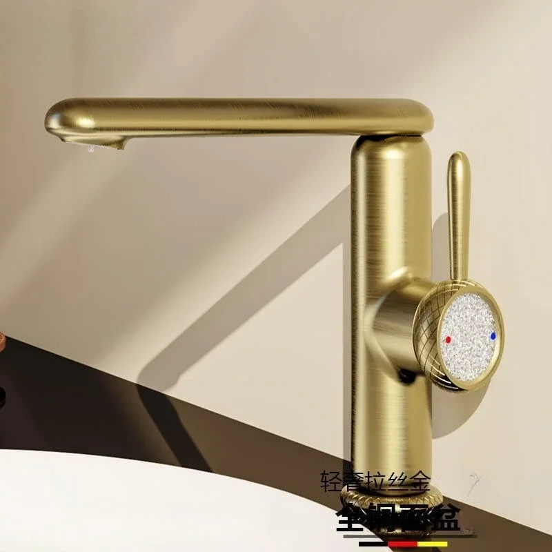 

Gun Grey Basin with Solid Brass Hot & Cold Water Tap Bathroom Washbasin Countertop Basin with Swivel Cream-Coloured Spout
