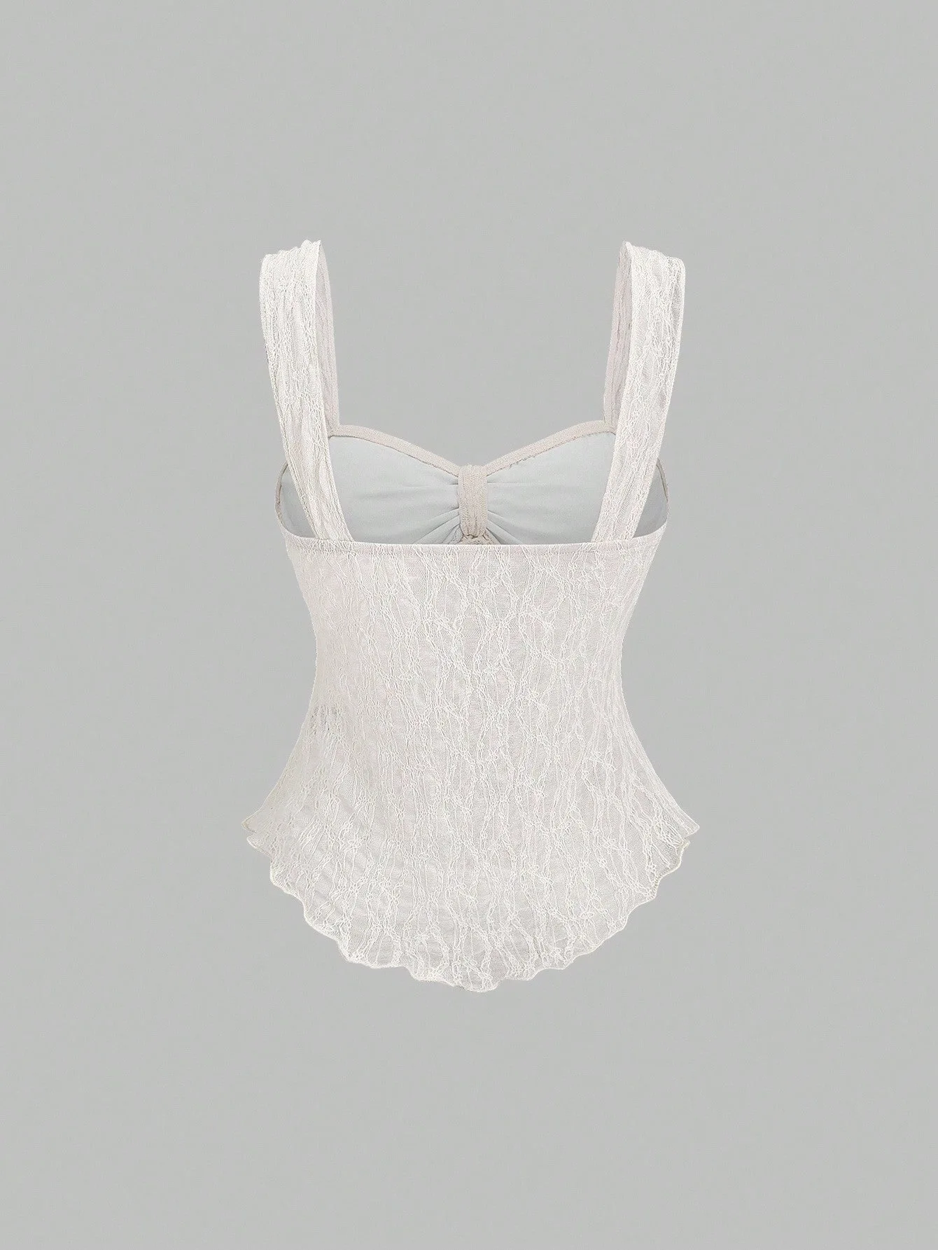Französische einfarbige Spitzen-Jacquard-Camisole-Weste mit Schleifenverzierung, tailliertes kurzes Oberteil, sanfte und reine Stilweste. – Detail 8