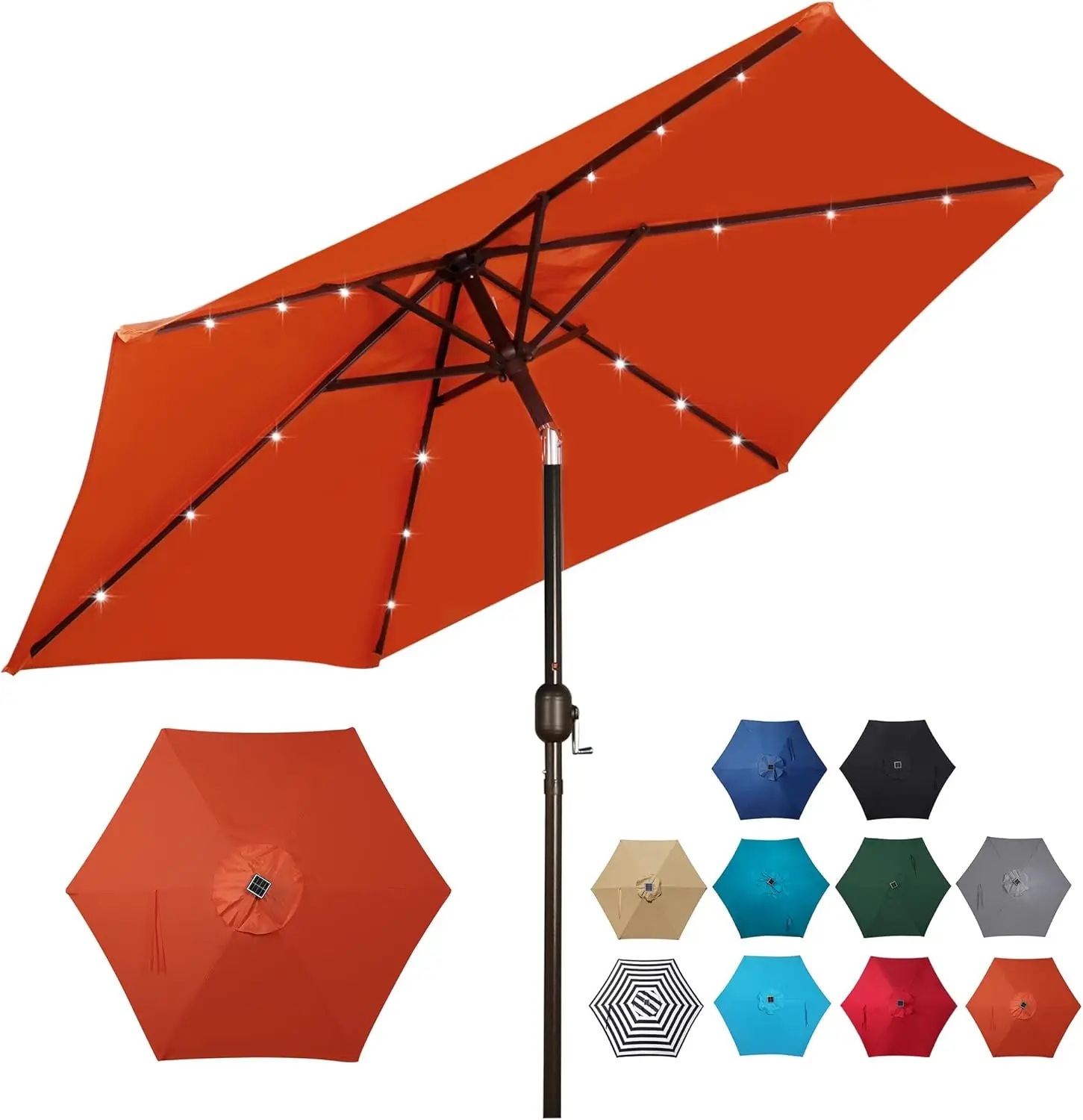 7.5 ft Solar Umbrella, 18 LED Lighted Patio Umbrella, Table Market Umbrella·