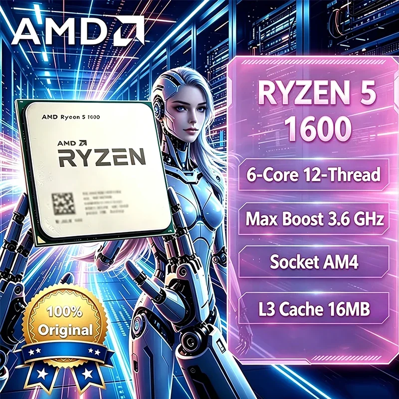 

AMD Ryzen 5 1600 R5 1600 3.2 GHz Six-Core Twelve Thread 65W CPU Processor YD1600BBM6IAE Socket AM4 Gaming CPU Without Package