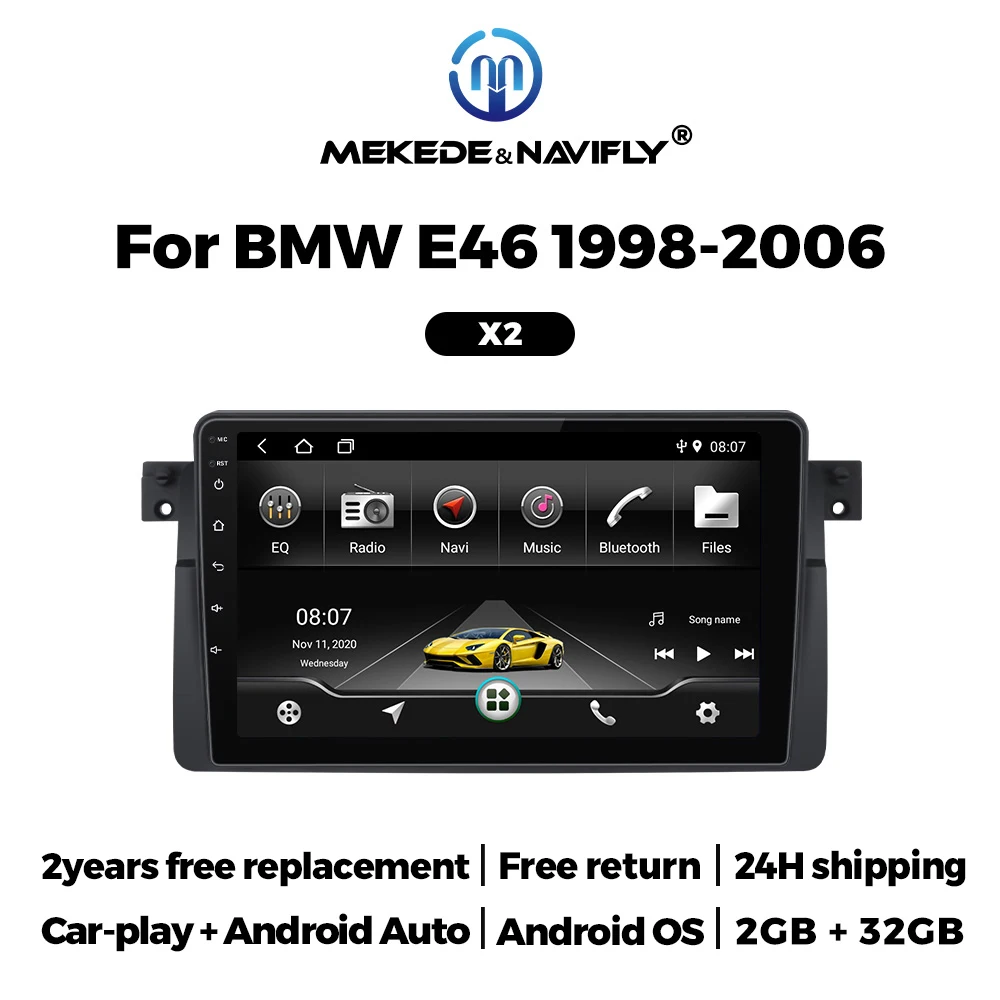 Mekede Car Radio Android Auto Carplay Car Stereo For BMW 3 Series E46 M3 1998-2006 2Din Multimedia Player WIFI GPS Autoradio FM