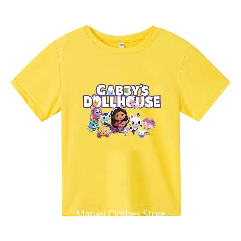 ملابس الفتيات لطيف Gabbys بيت الدمية الكرتون الاطفال مضحك تي شيرت طفل الفتيان تي شيرت الصيف قصيرة الأكمام الأطفال بلايز