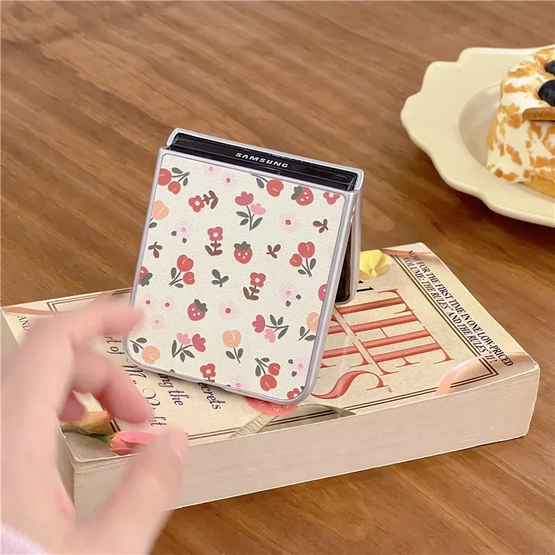 Чехол для Samsung Galaxy Z Flip 3 4 5, Z Flip5 ZFlip5 Ins, браслет с цветочным принтом и гальваническим покрытием из овечьей кожи, противоударный чехол