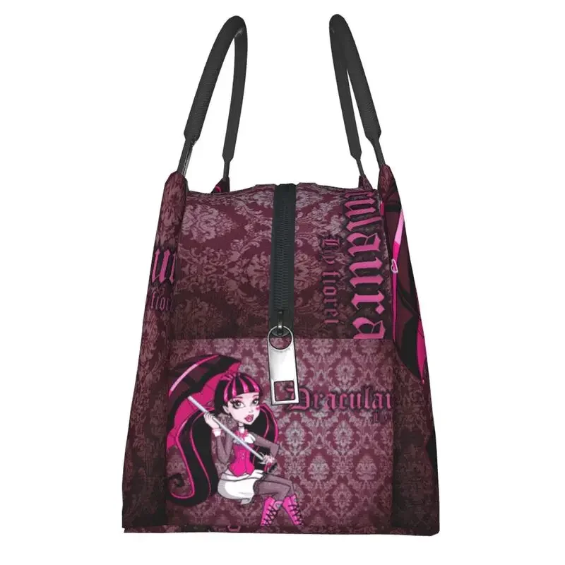 Cartoon Movie Monster High Draculaura Insulated Lunch Bag for School Office Portable Cooler Thermal Lunch Box Women lunchbag