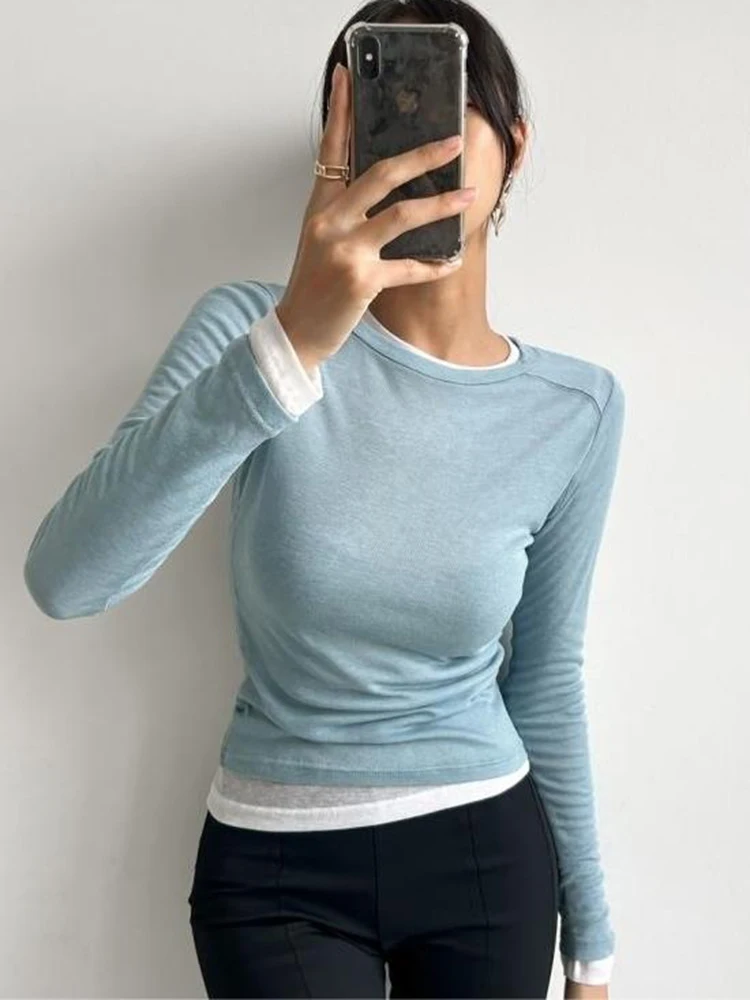 Women T-Shirt Korean Style Slim Basic Elasticity Tshirt Top Womens Clothing T Shirt Sexy Thin T-shirt see through