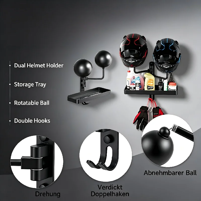 Wall Mount 180° Rotation Helmet Hanger for Motorcycle Bike Racing Outerwear Sports Gear Display Motorcycle Accessories