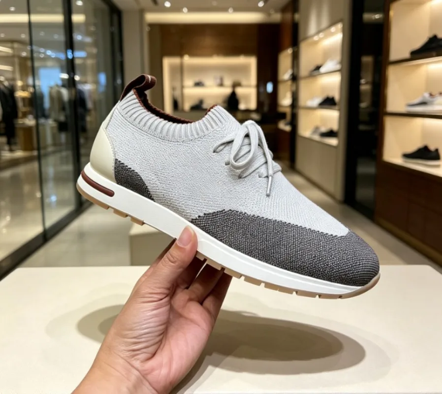 New breathable knitted slip-on sneakers for men, summer lightweight casual board shoes, versatile stylish trainers.